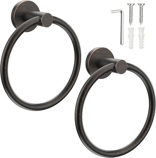 SetSail Towel Holder for Bathroom Wall 2 Packs Towel Ring Screw-in Stainless Steel Hand Towel Hanger for Bathrooms Oil Rubbed Bronze