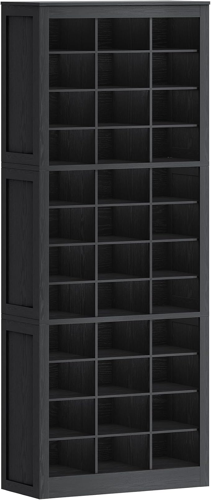 Hzuaneri Shoe Storage Cabinet, 36 Pairs Free Standing Closet Organizer, 9 inch Widened Cell Wood Shoe Organizer, 12 Tiers Vertical Space Saving Shoe Rack for Entryway, Cloakroom, Black SR20704X