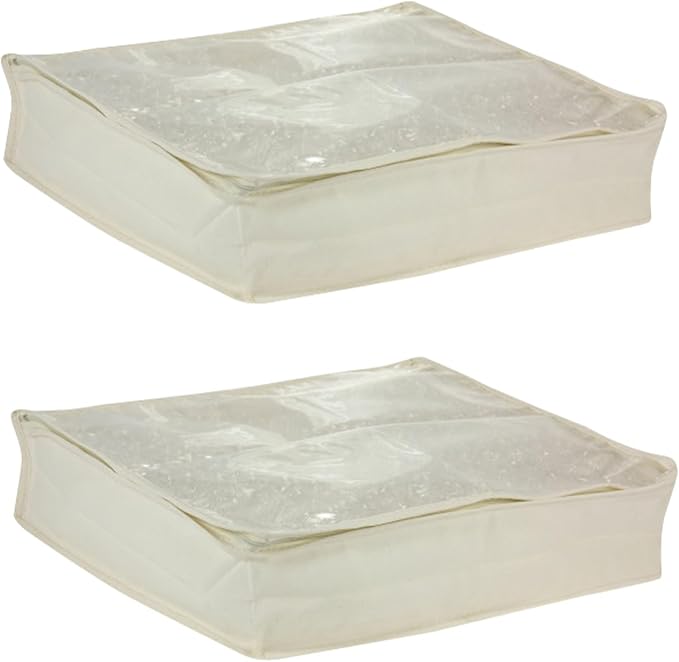 Household Essentials Canvas Sweater Storage Bags 2 Pack, Breathable Under Bed & Closet Organizer with Clear Window & Zipper, Soft-Sided Storage for Sweaters, Blankets & Linens
