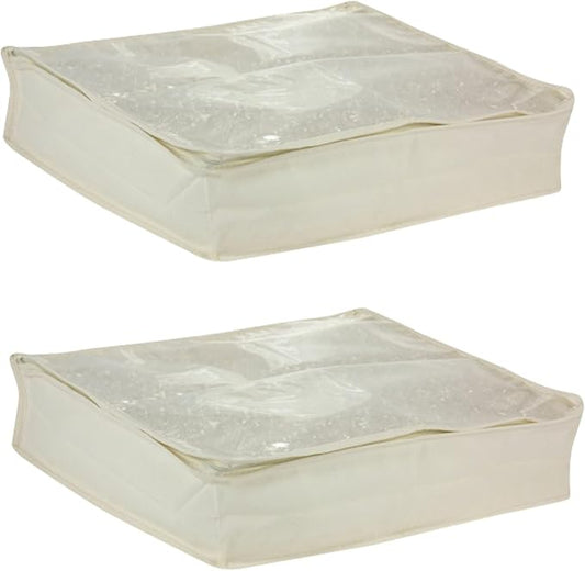 Household Essentials Canvas Sweater Storage Bags 2 Pack, Breathable Under Bed & Closet Organizer with Clear Window & Zipper, Soft-Sided Storage for Sweaters, Blankets & Linens