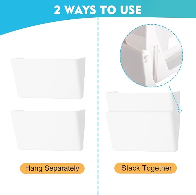 EASEPRES 8 Pack White Plastic Single Pocket Hanging File Organizer, Wall Mount Paper Mails Magazines Holder, Mounted Folder Bins for Office, School and Home, 12.99x4.13x7.48 inches