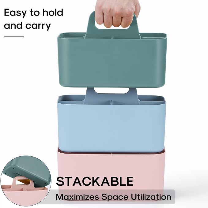 Multiuse Caddy Organizer with Handle, Portable Divided Plastic Tote Bin - Art Craft, Stationary Pen Marker Crayons, Makeup Hair Supplies Storage - Bathroom, Classroom, Dorm, Office, Desk Holder - Cyan