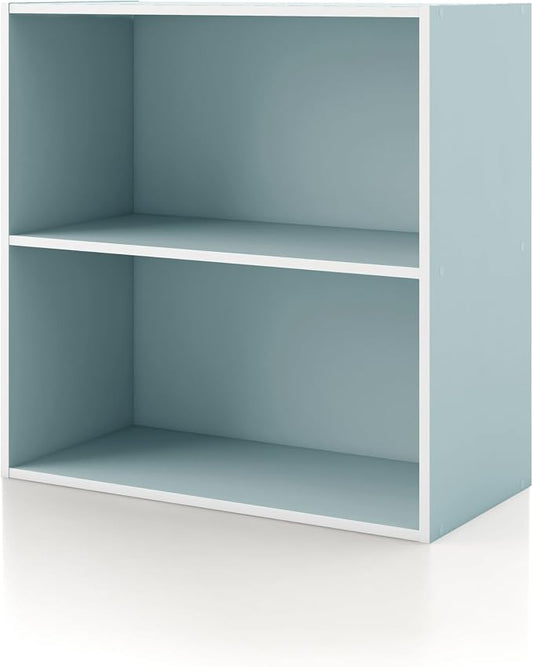Homes: Inside + Out Apexa 2-Tier Cube Storage Organizer Shelves, Stackable Wood Bookcase Fits Cubby Bins for Organization, Dorm Teen Room Decor & Home Office, Light Blue