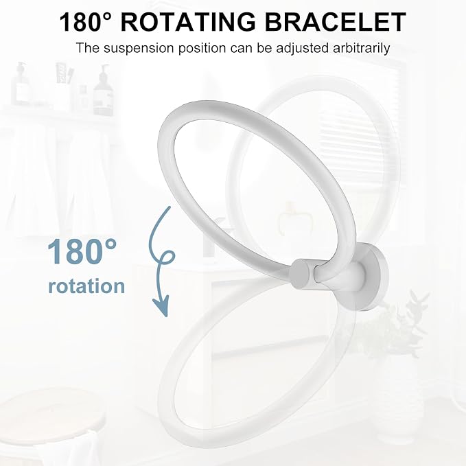 SetSail Towel Holder for Bathroom Wall Screw-in White Towel Ring Stainless Steel Hand Towel Holder Heavy Duty Towel Hanger for Bathrooms