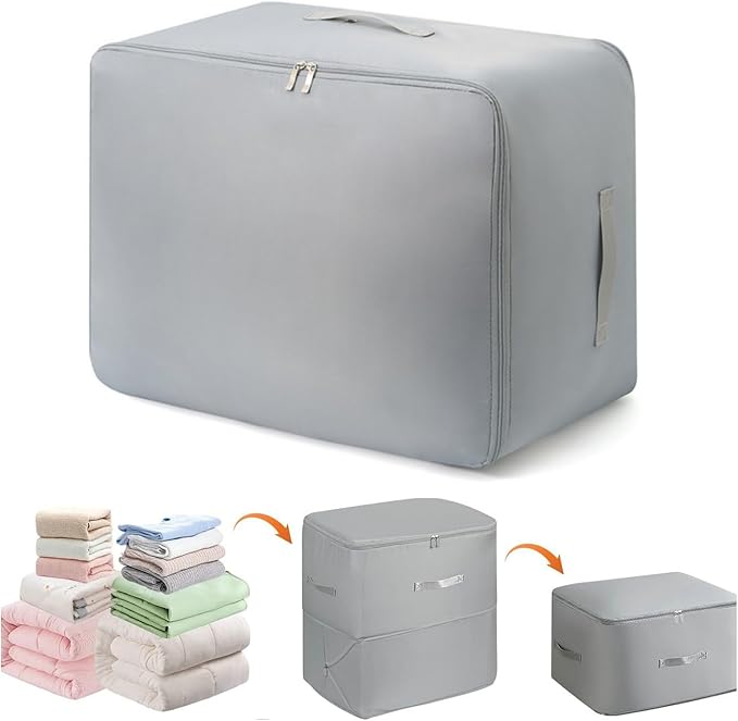 Ultra Space Saving Self Compression Organizer, Large Capacity Storage Bag, Self Compression Heavy Duty Organizer for Comforters Blanket Bedding Duvet (Gray, Thin Version, X-Large, 21x17x24in)
