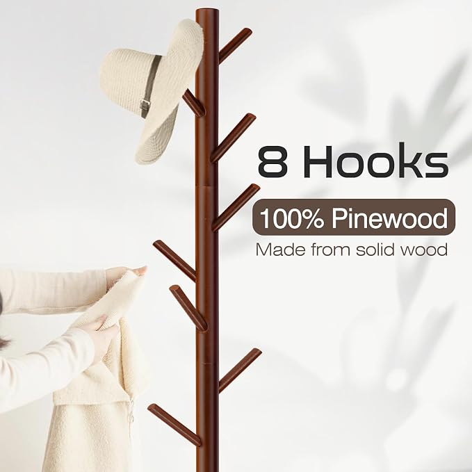 WANGMUXIA 2 PCS Coat Rack, Freestanding Coat Rack with 8 Hooks and 3 Adjustable Size Tree Coat Racks for Bedroom, Hallway, Entrance, Office, for Hats, Coats, Scarves, Handbags