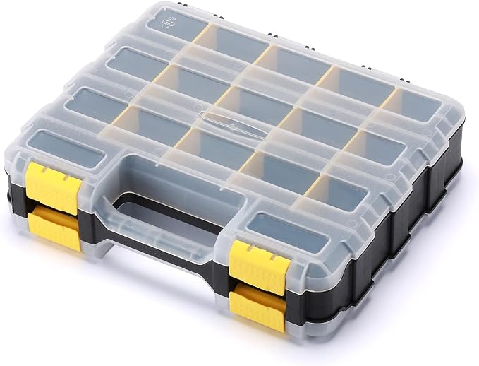 Mayouko Double Side Tools Organizer, Customizable Removable Plastic Dividers, Hardware Box Storage, Small Parts Organizer, 34-Compartment, Black/Yellow