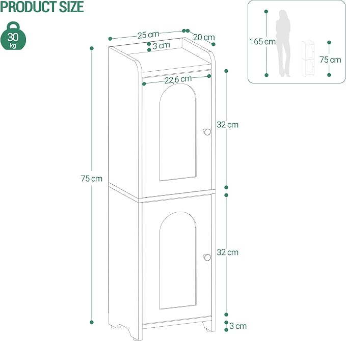 Hzuaneri Bathroom Storage Cabinet, Small Corner Floor Cabinet with 2 Doors | Narrow Toilet Paper Cabinets with Adjustable Shelf, Bathroom Organizer for Small Spaces, 7.9" D x 9.8" W x 29.5" H Black