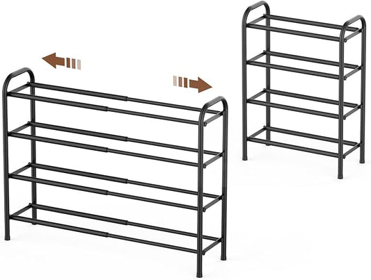 Gonfoam 4-Tier Expandable Shoe Rack,Adjustable Shoe Shelf Storage Organizer Heavy Duty Metal Free Standing Shoe Rack for Entryway Closet Doorway (Black) | Tool-Free Assembly, Metal Material, Adjustable Shoe Organizer, Sturdy, Small Space Solution, Dorm...