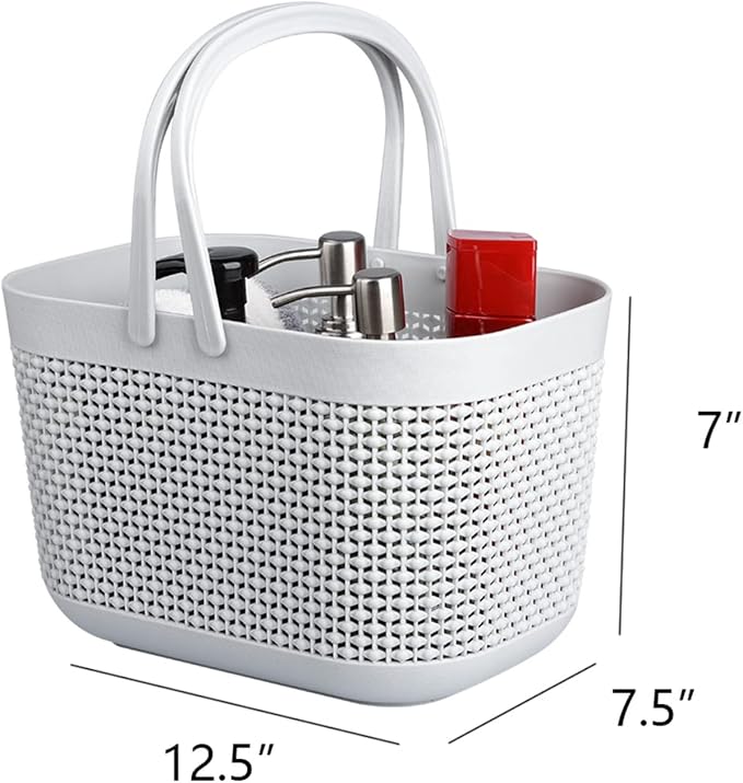 Plastic Portable Shower Caddy Basket, Storage Organizer, Grey, 2 Pack | Bottom Drain Holes, Keep Dry, Sturdy and Durable, Easy to Carry for Bathroom, Kitchen, Dorm Room, RV, College