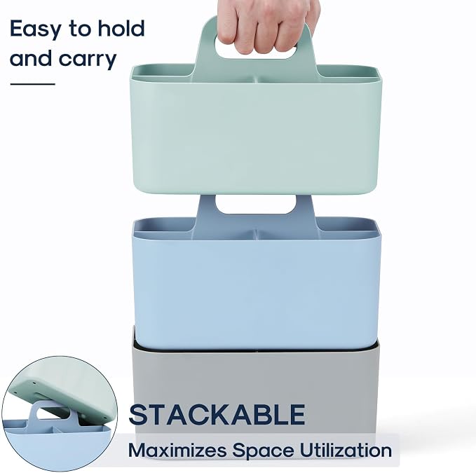Multiuse Caddy Organizer with Handle, Portable Divided Plastic Tote Bin - Art Craft, Stationary Pen Marker Crayons, Makeup Hair Supplies Storage - Bathroom, Classroom, Dorm, Office, Desk Holder - Mint