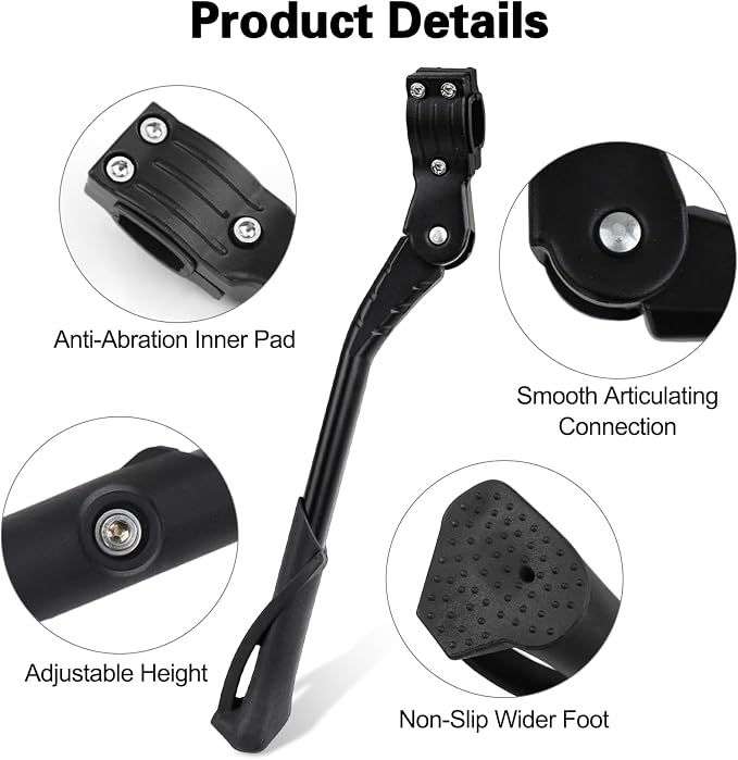 Bike Kickstand for Adult's Bike, Adjustable Rear Side Bicycle Kickstand, Suitable for 24-29 inch Mountain Bikes, E-Bike, BMX, 700C Road/Hybrid Bikes, etc. Aluminum Alloy Maximum Holds 176lbs