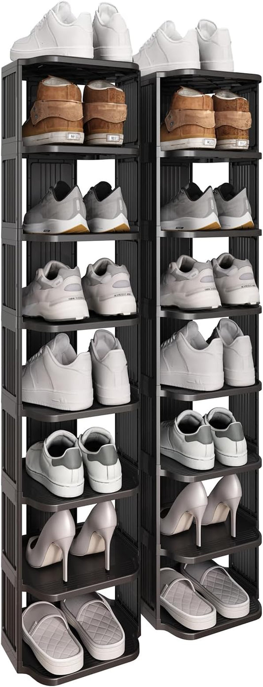 Kitstorack Stackable 16-Tier Shoe Rack for Closet & Entrance - Tall, Narrow, Vertical Shoe Stand - Plastic, Free Standing - Ideal for Small Spaces