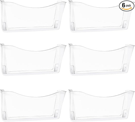 EASEPRES 6 Pack Clear Single Pocket Hanging File Organizer, Plastic Wall Mount Paper Mails Magazines Holder, Mounted Folder Bins for Office School and Home, 13.85x3.14x6.88 inches