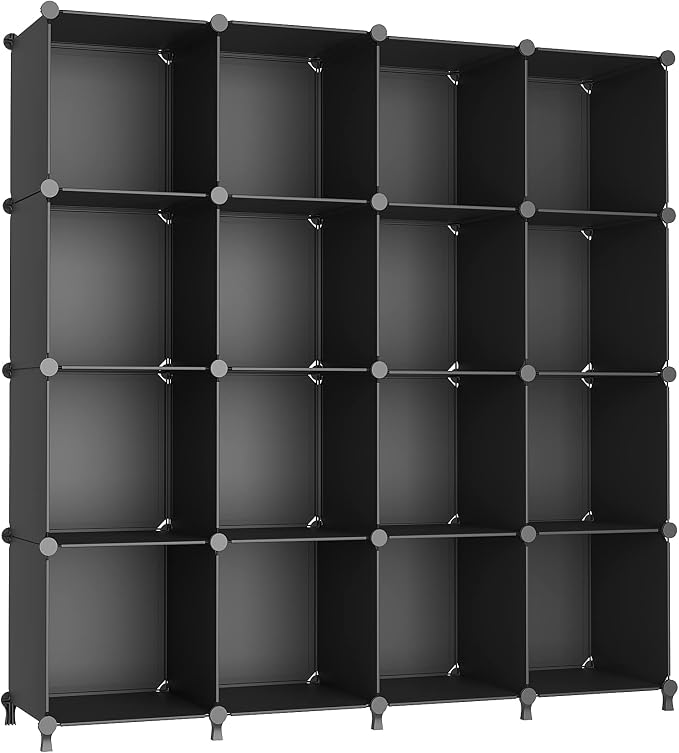 AWTATOS Cube Storage Organizer, 16 Cube Closet Organizer, Black | Stackable Storage Cube Shelves, DIY Portable Closet Clothes Organizer, Plastic Shelving for Bedroom, Wardrobe, Bathroom