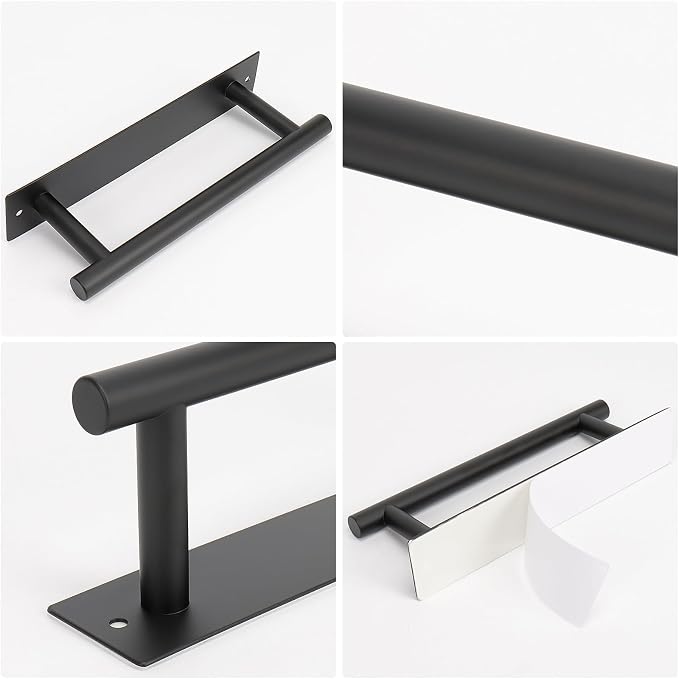 NearMoon Self Adhesive Hand Towel Holder/Towel Ring, Stainless Steel Hand Towel Bar Rustproof Stick on Wall-Towel Rack for Bathroom/Kitchen, Sticky and Wall Mounted (1, Matte Black)
