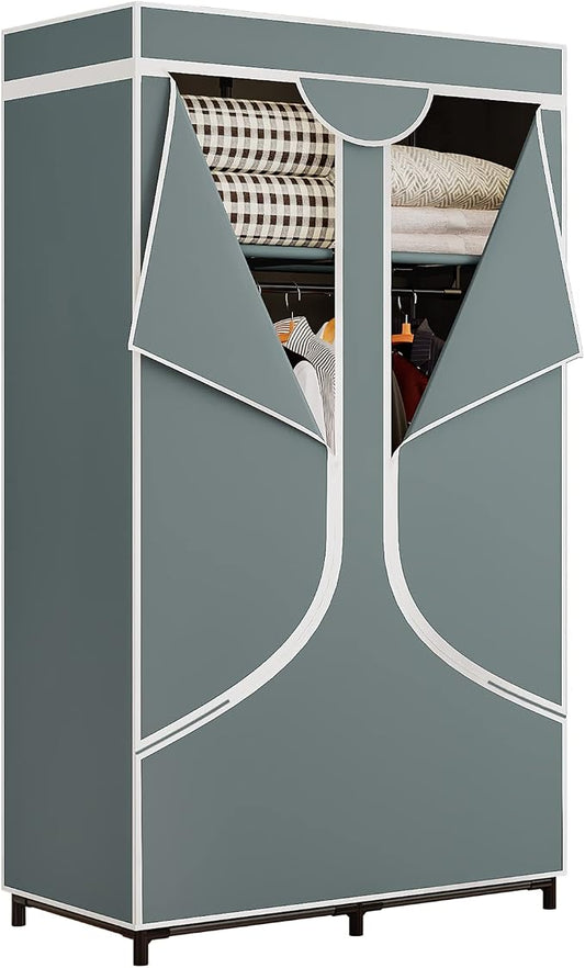 SORCEDAS Portable Closet Wardrobe with Hanging Rods Shelves Clothes Storage | 34 Inch Closet Organizers and Storage with Non-Fabric Cover,Freestanding Clothes Closet for Bedroom,dorm,Storage Rooms Grey