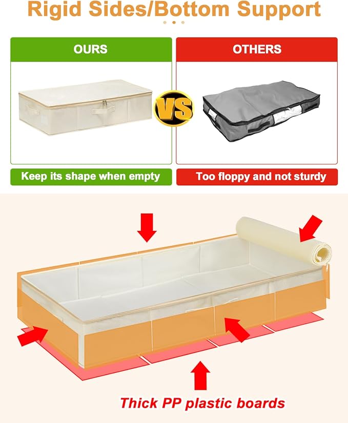 punemi Sturdy Underbed Wedding Dress Storage Box, 3Pack, Beige | Rigid Sides & Bottom, 50L Large Capacity for Evening Gowns & Heirlooms, Ideal for Closet, Shelf & Cabinet Storage