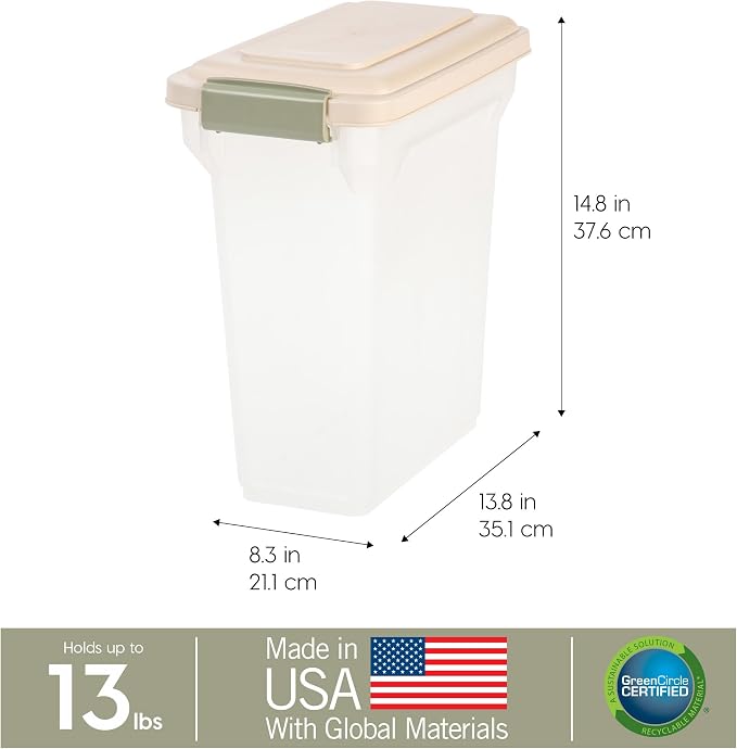IRIS USA Dog Food Storage Container, Up to 13 lbs, Almond, Made in USA | BPA-Free, Airtight Seal, Best for Cat Food, Bird Seed, Chicken Feed, Pet Toys, Treats, Pellets