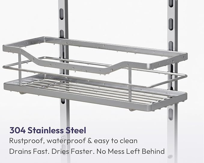 SWTYMIKI Over the Door Shower Caddy - 4 Tier Adjustable Shower Organizer Hanging with Soap Holder, No Drilling Stainless Steel Bathroom Rack Hanging for Body Wash, Shampoo, Soap, Razor, Silver