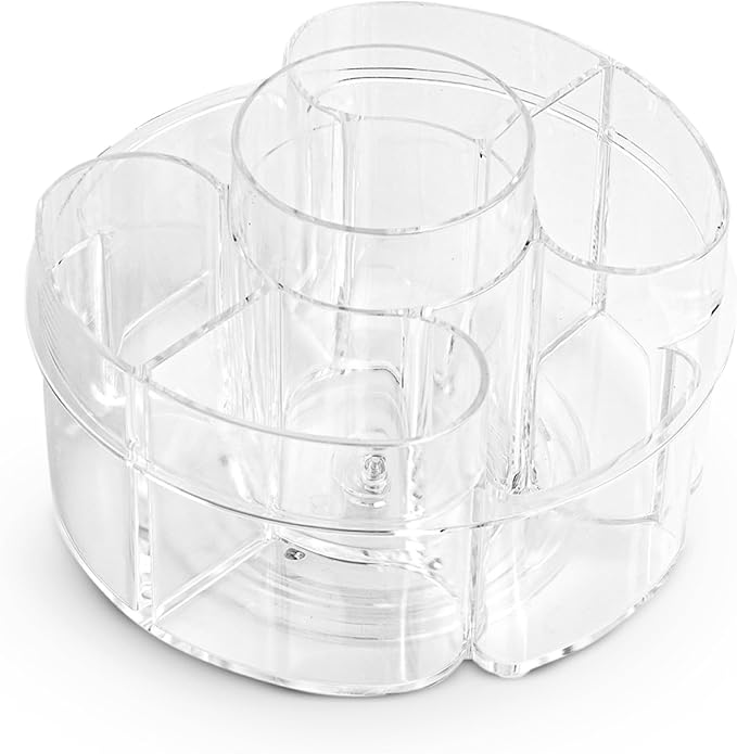 Masirs Small 360 Rotating Makeup Organizer, 5 Compartments, Round Clear | Small 360 Rotating Makeup Organizer, 5 Compartments, Acrylic Mini Lazy Susan, Vanity Bathroom Counter, Round Clear