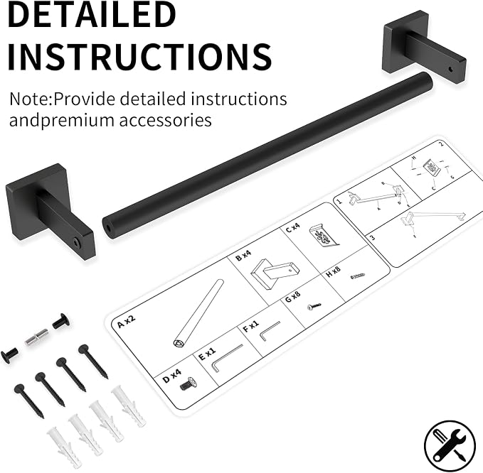 MKO Towel Bar for Bathroom, 16" 2 Pack Wall Mounted Towel Rack, Black | Hand Towel Holder Rod with Heavy-Duty Stainless Steel for Bathroom Kitchen Hanger, 2 Pack Value
