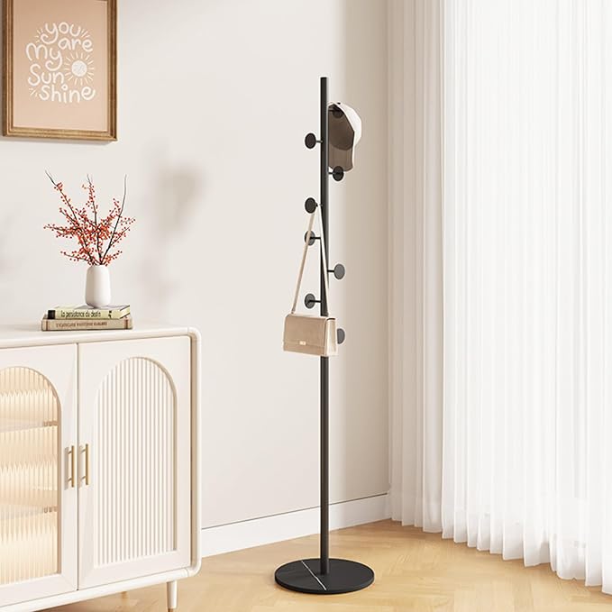 coat rack freestanding coat tree Marble base 3 height options metal coat rack jacket coat bag perchero heavy duty coat rack Available for hall office entryway black coat rack (black)