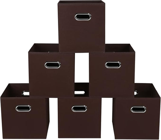 Fabric storage bins Cubes, Fabric Cube Organizer with Handle, Foldable Cube Bins for Cloth or Accessary Storage, 11x11x11, Set of 6, (Coffee)