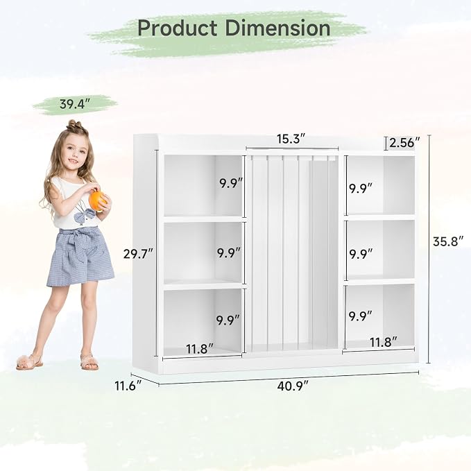 2-in-1 Toy & Stuffed Animal Organizer, Kids 6-Cube Storage Shelf with Rounded Corners & Anti-Tip for Playroom Bedroom