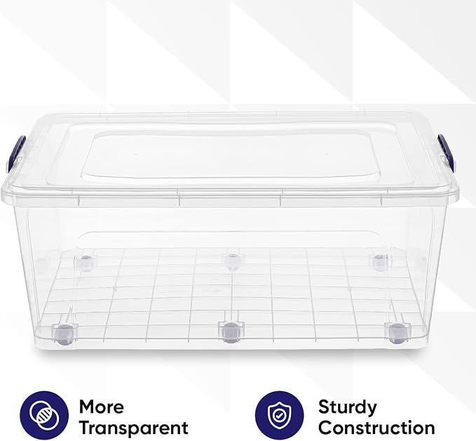 Superio Storage Bins with Lids, Clear Plastic Containers for Organizing, Stackable Totes, BPA Free, Odor Free, Organizer Boxes for Home, and Dorm (2 Pack, 60 Quart)