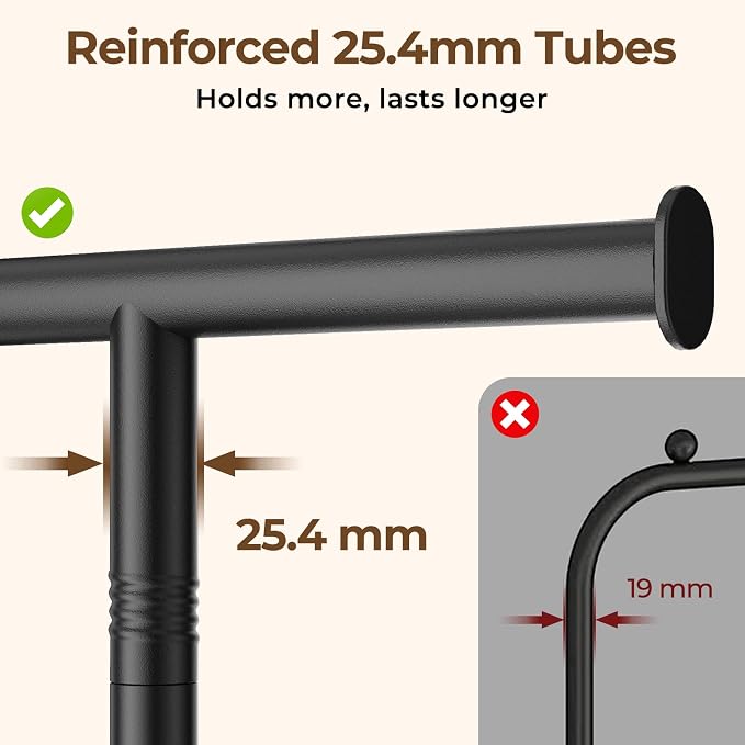 HYSEYY Clothes Rack, Clothing Rack for Hanging Clothes, Rolling Garment Rack Sturdy Coat Rack Portable Wardrobe Rack Metal Closet Rack for Bedroom Laundry Living Room, Black