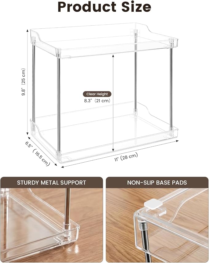 2 Tier Bathroom Counter Organizer, Clear Vanity Shelf Organizer for Skincare & Perfume, Non-Slip Bathroom Counter Shelf for Small Spaces, Bathroom Vanity Organizer Countertop (Rectangular)