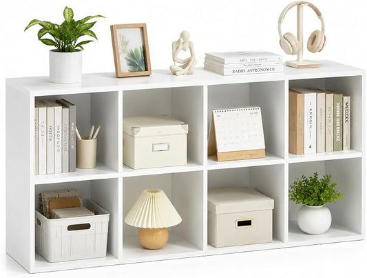 POWERSTONE 8 Cube Storage Organizer, Open Cube Bookshelf with Back Panels, Modern Display Cubby Bookcase for Bedroom Living Room Home Office, White