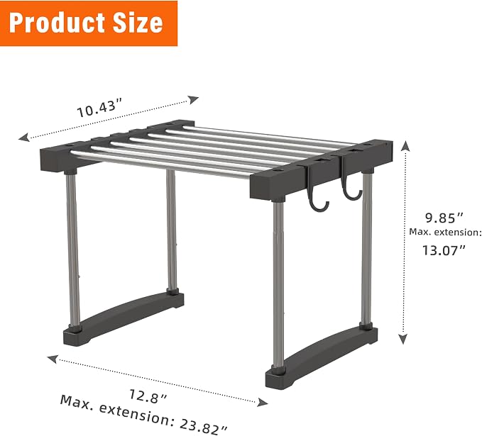 BLULEE Expandable Under Sink Organizer, No-Drill Adjustable Shelf | Custom fit around pipes cabinet rack for bathroom vanity and kitchen pantry, supporting heavy laundry supplies.