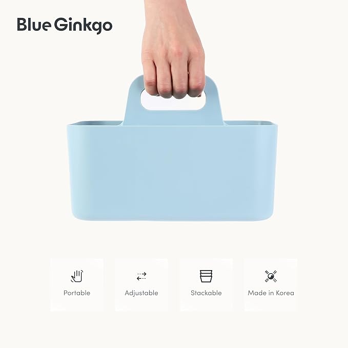 BLUE GINKGO Stackable Organizer Caddy, Rectangle, Blue, Made in Korea | Portable. Adjustable. Home, Office & School Storage.