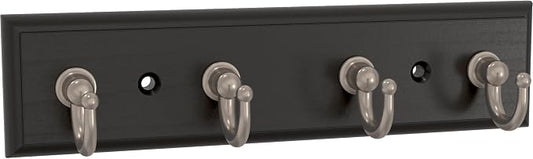 Franklin Brass Key Tidy (1-Pack) Matte Black Key Holder 7' Wall Mount Small Item Rack 4 Hooks for Wall, Hallway, Entry Small Keychain Rail Organizer B46711K-218-R