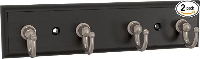 Franklin Brass Key Tidy (2-Pack) Matte Black Holder 7' Wall Mount Small Item Rack 4 Hooks for Wall, Hallway, Entry Keychain Rail Organizer B46711K-218-R2