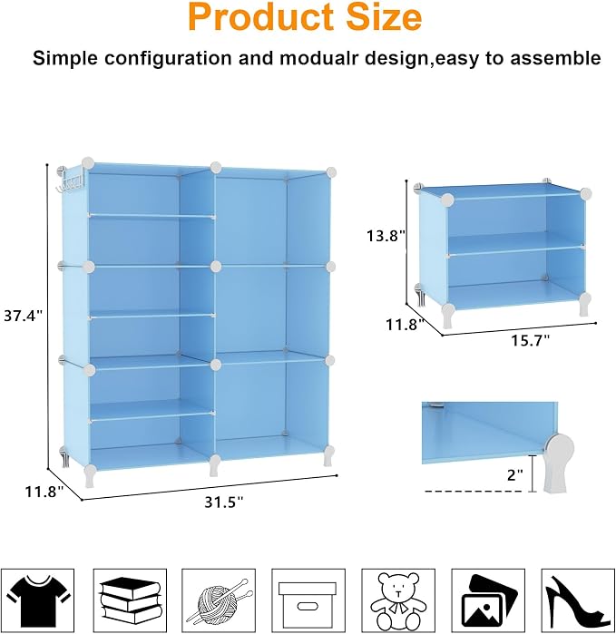 AWTATOS 6 Cube Closet Organizer Storage Shelves,Blue | Portable Closet Clothes Organizers Storage Shelf DIY Stackable Cubby Shelving for Closet Bedroom Living Room Office