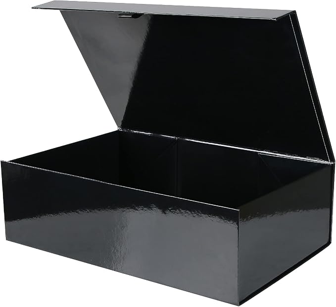Aimyoo 1 Pack Black Collapsible Gift Box with Magnetic Closure Lids & Rope for Easy Opening 13.8x9x4.3, Bridesmaid Groomsman Proposal Boxes, Rectangle Storage Present Boxes