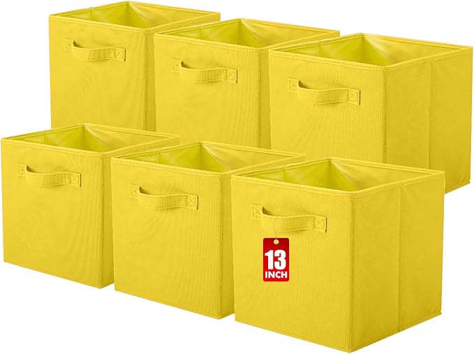 ShellKingdom Storage Bins, Foldable Fabric Storage Cube And Cloth Organizer | Storage Drawer For Closet And Toys, 13 X 13 X 13 INCH, 6 Pack (Yellow)