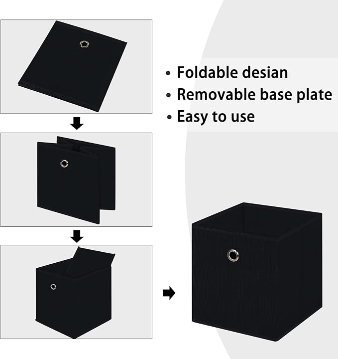 Foldable Storage Cubes Bins ,11 Inch Cloth Storage Cube Fabric Storage Box Cubes Organizer Baskets with Handles for Home Organizer Set of 10 (Black)