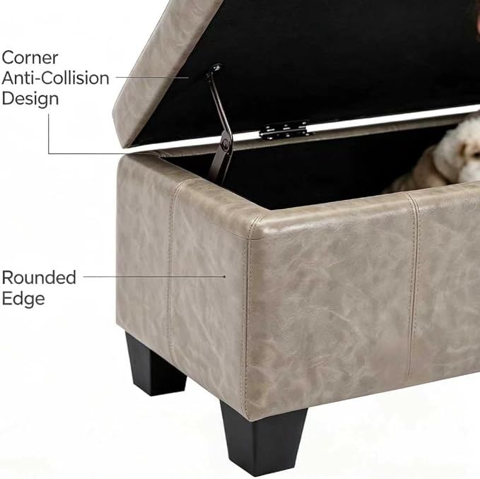 41.5 Inch Light Gray Faux Leather Storage Ottoman Bench for Small Spaces | 2.8 cu ft storage capacity,660 lbs weight limit,solid wood legs,fits modern nordic home decor