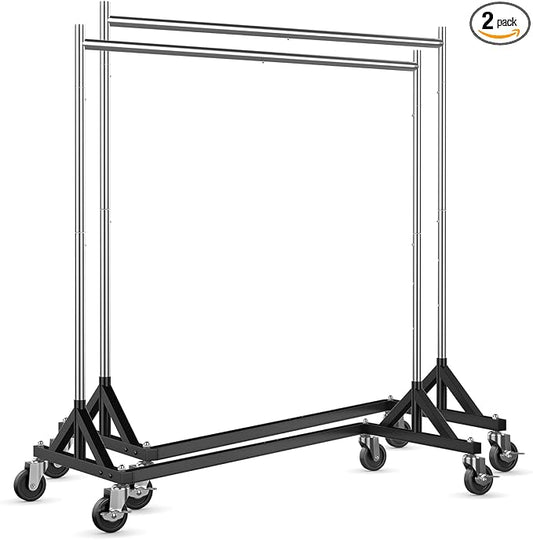 HOKEEPER Z Rack for Clothes Heavy Duty Clothing Rack Hold 500 LBS | Commercial Garment Rack with Wheels Rolling Portable Clothes Rack for Bedroom, Laundry, Balcony 24" D x63"W x 71"H, 2 Packs
