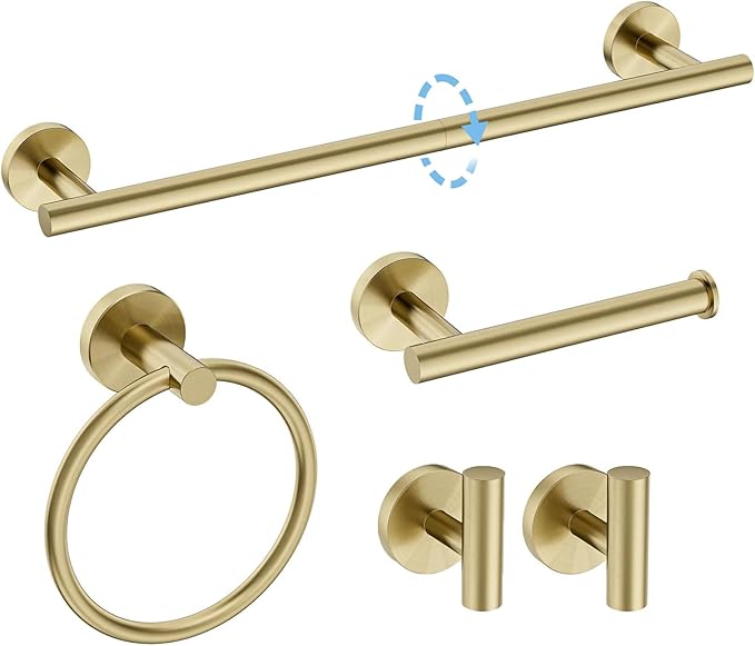 Luxbaro 18 Inch Brushed Gold Bathroom Accessories, Thicken, 5-Piece | Modern Towel Bar Set, Wall Mounted Towel Racks for Bathroom, Durable SUS304 Stainless Steel Bathroom Accessories Set