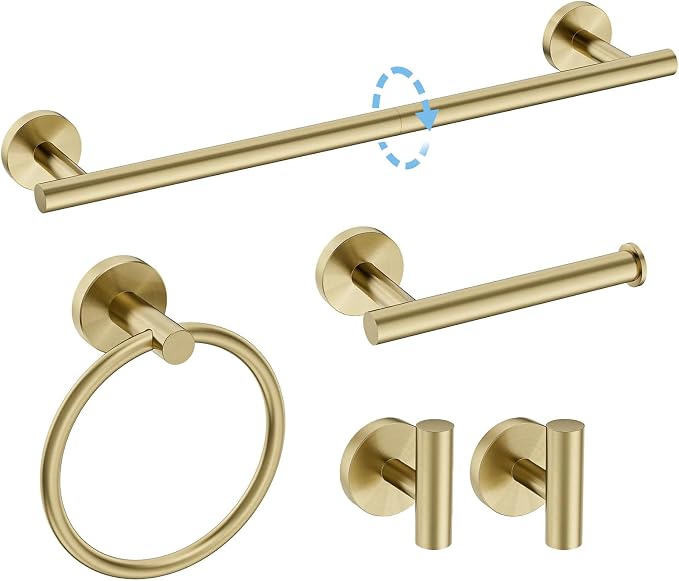Luxbaro 24 Inch Brushed Gold Bathroom Accessories, Thicken, 5-Piece | Modern Towel Bar Set, Wall Mounted Towel Racks for Bathroom, Durable SUS304 Stainless Steel Bathroom Accessories Set
