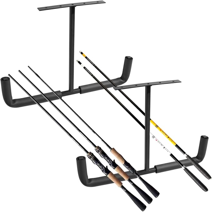 Heavy Duty Ceiling Garage Hooks, Overhead Garage Storage Rack, Wall Mounted Utility Hanger for Wood, Tools, Bicycle, Fishing Rod