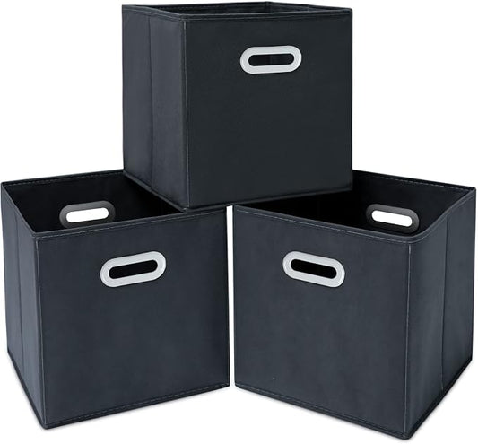 Fabric Cloth Storage Bins,Fabric Cube Organizer with Dual Handles Foldable Cube Storage Baskets for Home Bedroom Storage,Set of 3, Gray