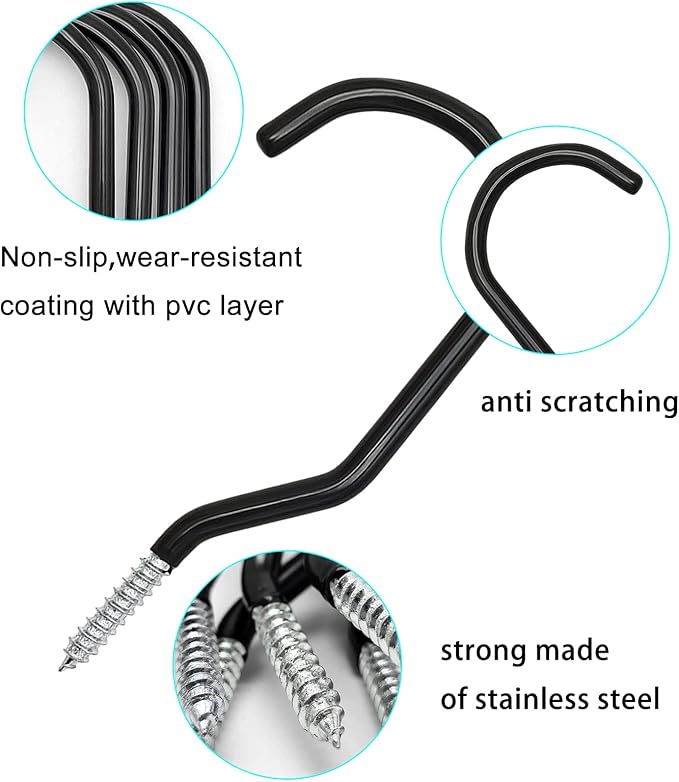 12PCS Heavy Duty Bike Storage Hooks Bicycle Wall Mounted Hooks Large Screw Hooks for Wall,Ceiling