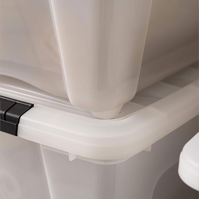 IRIS USA 8 Pack Stackable Storage Bin, 32 Quart Plastic Container Totes with Latching Lids for Home and Office Organization, Pearl