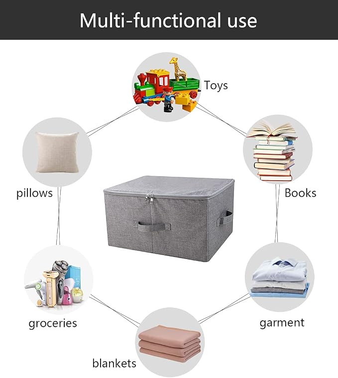 iwill CREATE PRO Pack of 3, 17.7 * 13.8 * 9.8" Stackable Folding Storage Baskets with Lid & Carry Handles & Memo Pocket, Good Wardrobe Separator Bins, Dark Gray